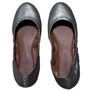 Lucky Brand Size 7 Emmie Dark Brown Gold Tinted Leather Slip On Ballet Flats‎